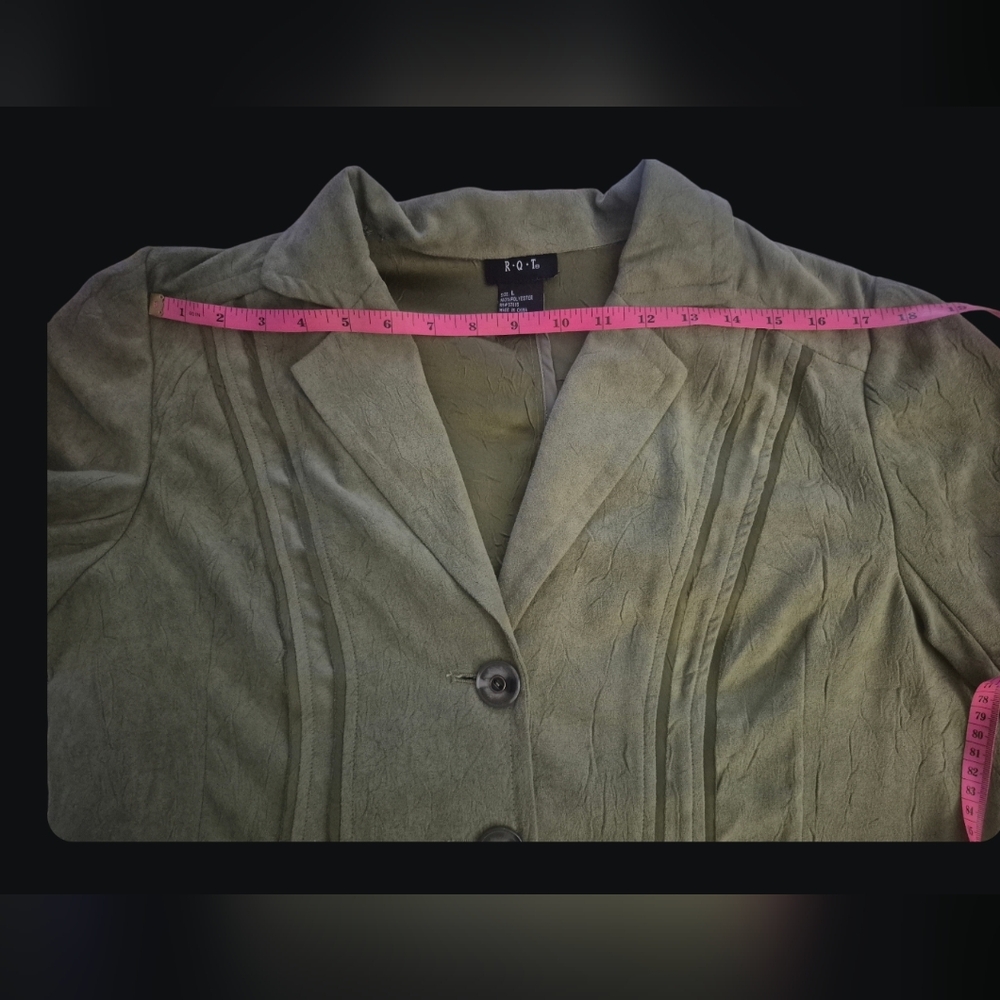 "Quiet Luxury" Chic: R.Q.T. Olive Faux Suede Blazer - Textured & Lightweight-Sz - Picture 8 of 9